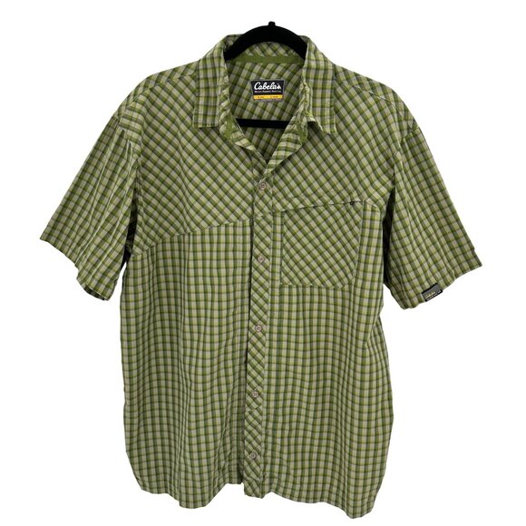 Cabela's Guidewear Mens Short Sleeve Green Plaid Shirt Nylon Size L - Picture 1 of 9